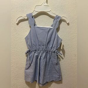 New Maria Casero Girls Blue and White striped  scalloped  Arm Sleeveless Dress